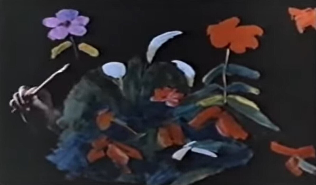 Кадр из документального фильма «Мартирос Сарьян». Художник пишет натюрморт на стекле.